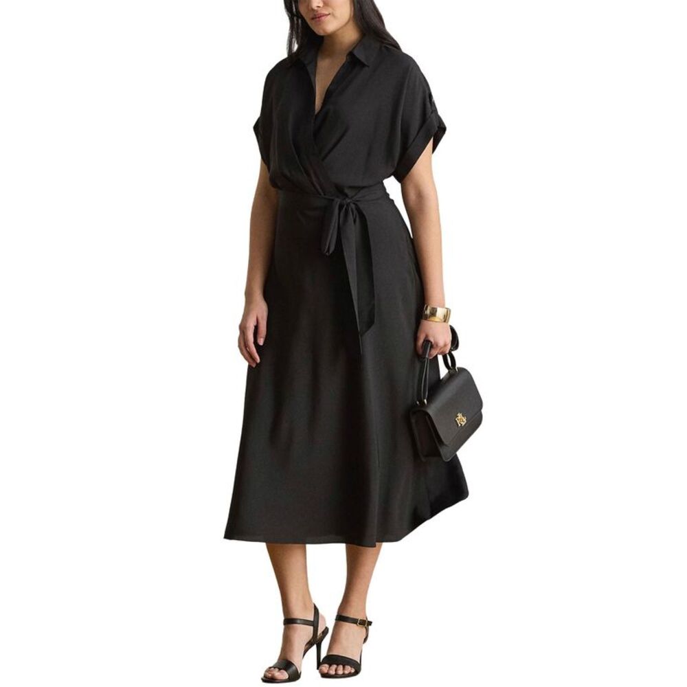Lauren Ralph Lauren Womens Plus Size Collared Neck Dress 18W Black - NWT
